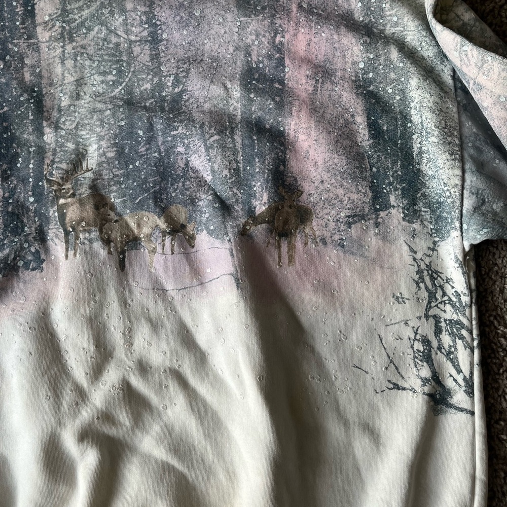Vintage National Wildlife Federation Women's Pink Deer Print Crewneck Sweater - Picture 3 of 6